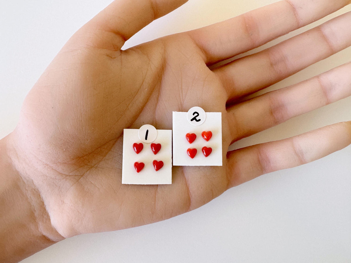 Natural Japanese red(Aka) coral tiny heart shape cabochon with half-drilled hole at back, Natural Color, Price per set of 4 pcs