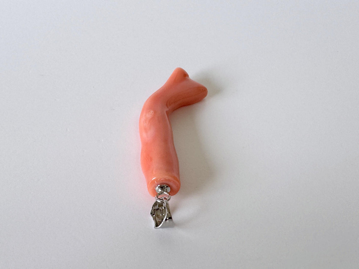 Coral Branch Pendant Natural Deep Sea Coral: Orange Pink Coral Jewelry Accent, Silver Bail (40mm Length)
