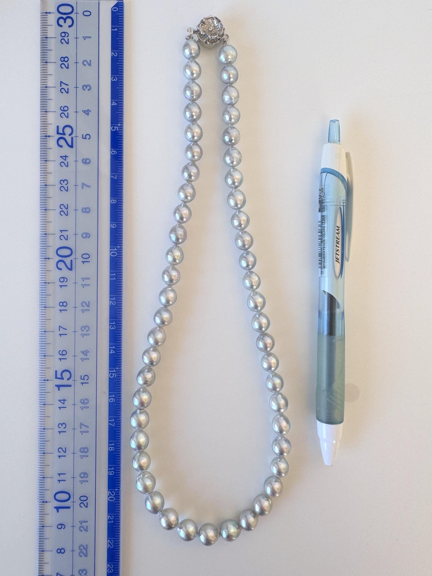 Akoya Pearl Necklace - 7.3-8mm Natural Blue Silver Cultured Saltwater Pearls with Silver Clasp