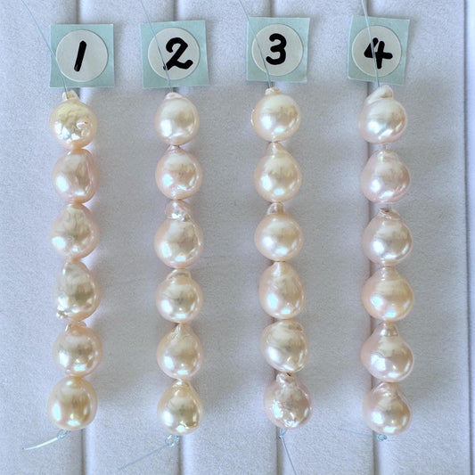 Japanese Akoya Pearl Beads: Baroque Cultured Saltwater Pearls, 7-7.5mm Mini Strand of 6 Pieces (White Pink Overtone, Craft Supplies)