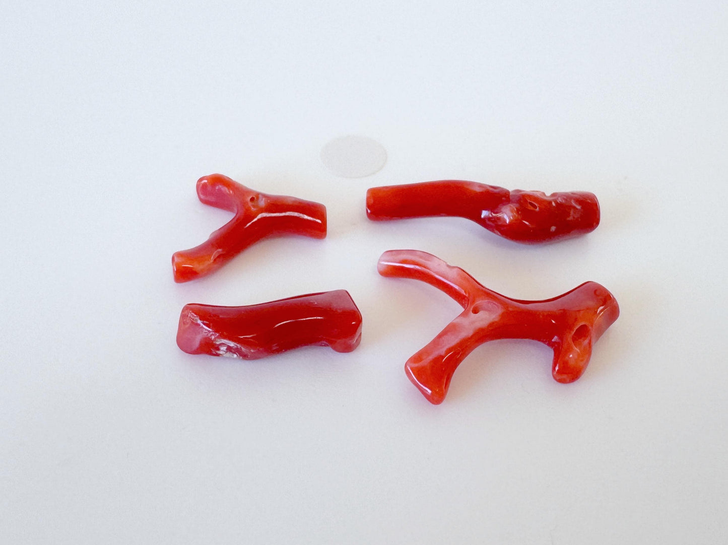 Red Coral Branch Set: Natural Aka Coral for Jewelry Making (16-24mm), Hole on Top (4 Pcs)