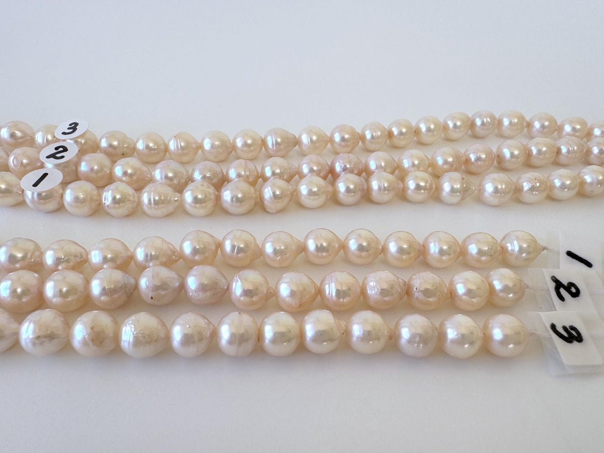 Japanese Akoya Pearl Strand 7-7.5mm Baroque Beads, White Pink Overtone (40cm + 5pcs, Saltwater Cultured, Some natural defects)