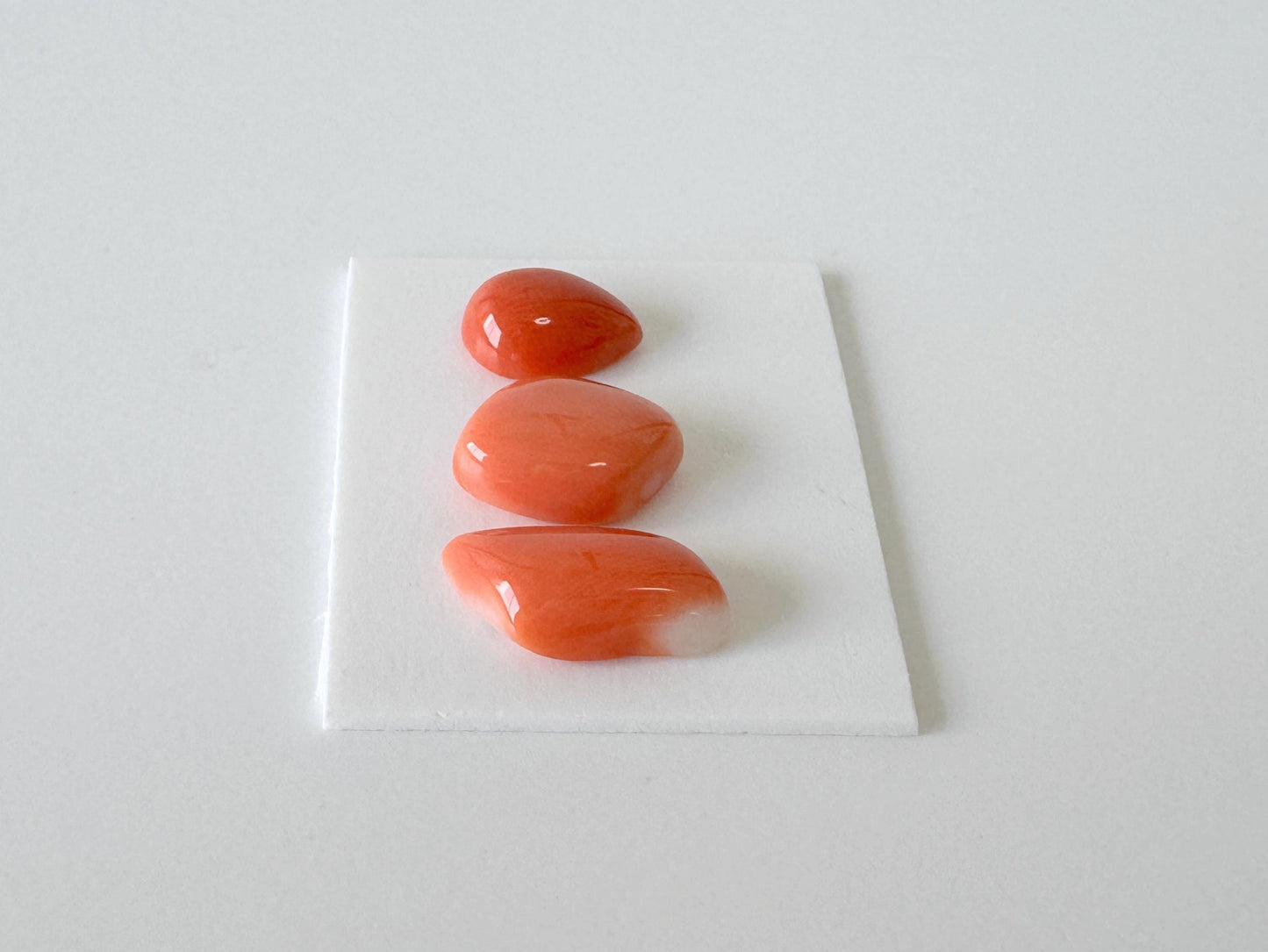 Momo Coral, Japanese Orange Unique Shaped Cabochon Set Of 3, Natural Flat Back - Half-Drilled | 9.2-13 X 6.6-8.2mm