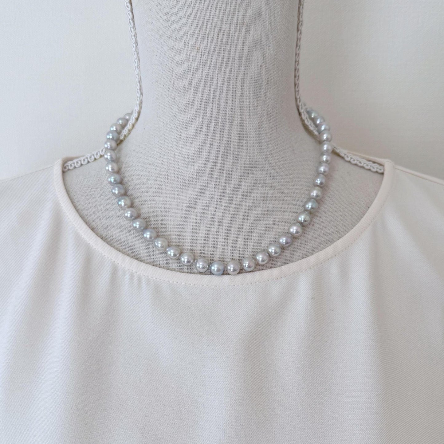 Akoya Pearl Necklace - 7.5-8mm Natural Blue Cultured Saltwater Pearls, Silver Clasp