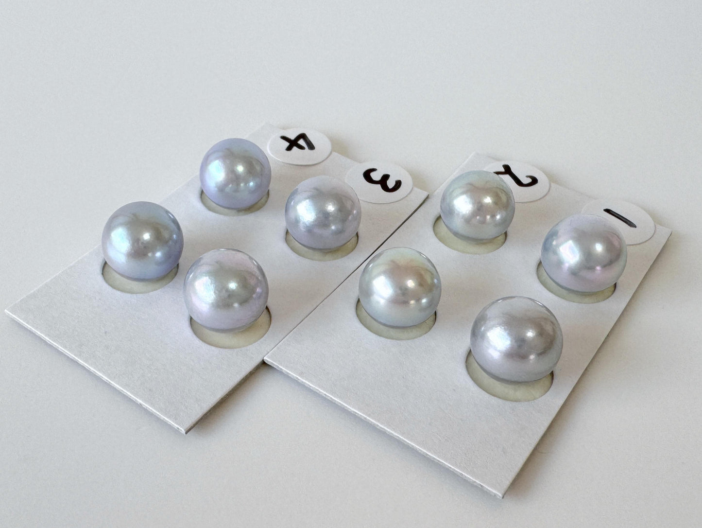 Japanese Blue/Silver (Treated) Akoya Pearl 8-8.5mm, Half-Drilled loose, Price per pair, Salt water pearl