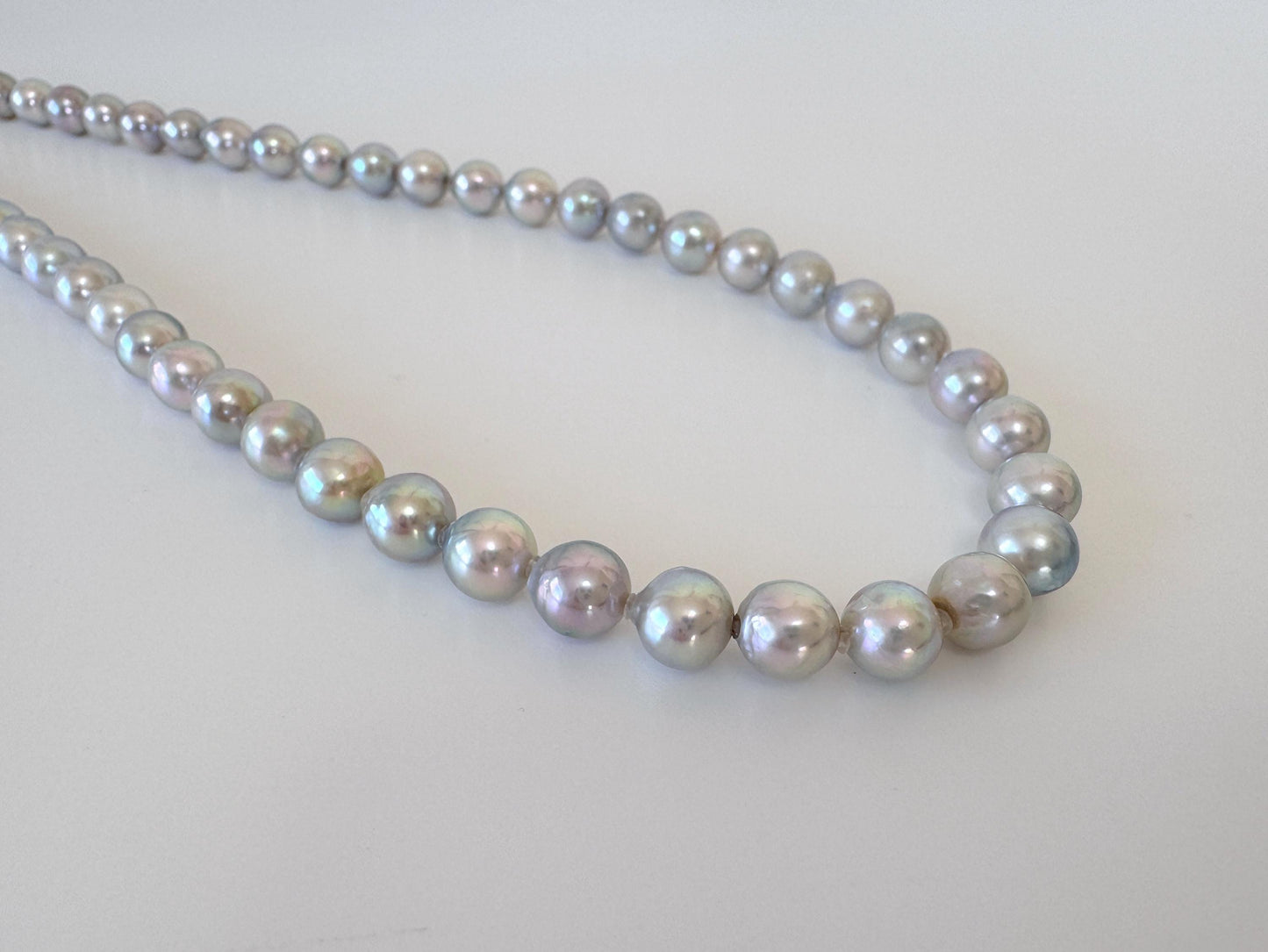 Akoya Pearl Necklace - 7.5-8mm Natural Blue Cultured Saltwater Pearls, Silver Clasp