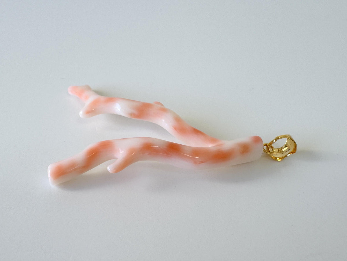 Coral Branch Pendant: Natural Pink / Orange / White Deep Sea Coral, Gold-Plated Silver Bail | 47mm, Unique Jewelry