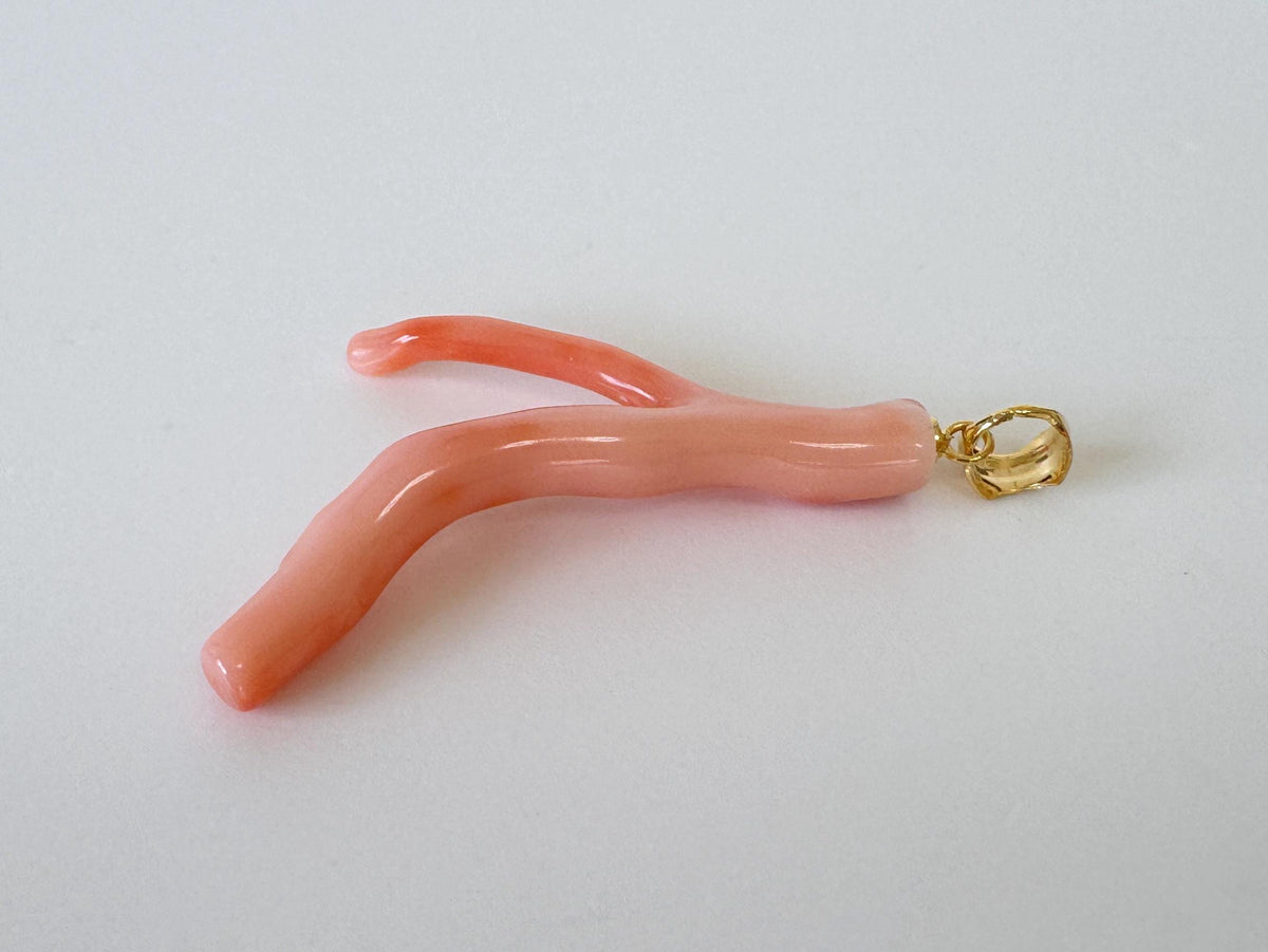 Coral Branch Pendant: Natural Pink Orange Deep Sea Coral, Gold-Plated Silver Bail | 40mm, Unique Jewelry