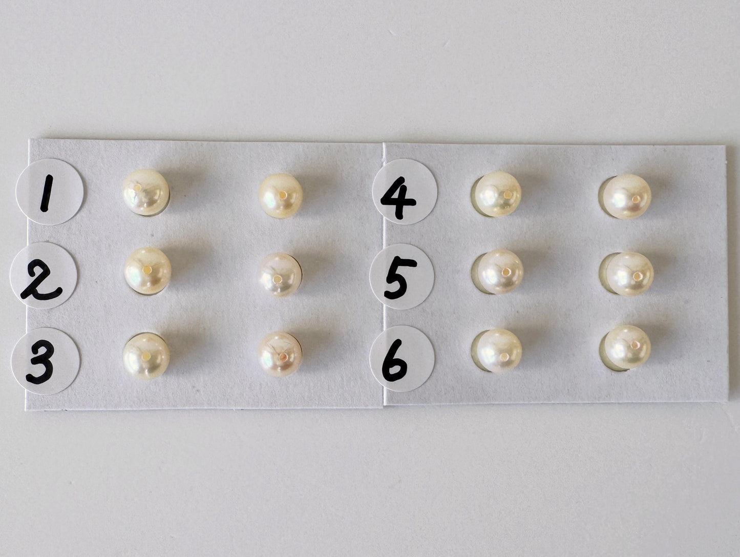Akoya Pearl Pair: 5-5.5mm Half-Drilled Round, White Cultured Pearls | Salt Water, Genuine, Craft Beads | Jewelry Making Supplies