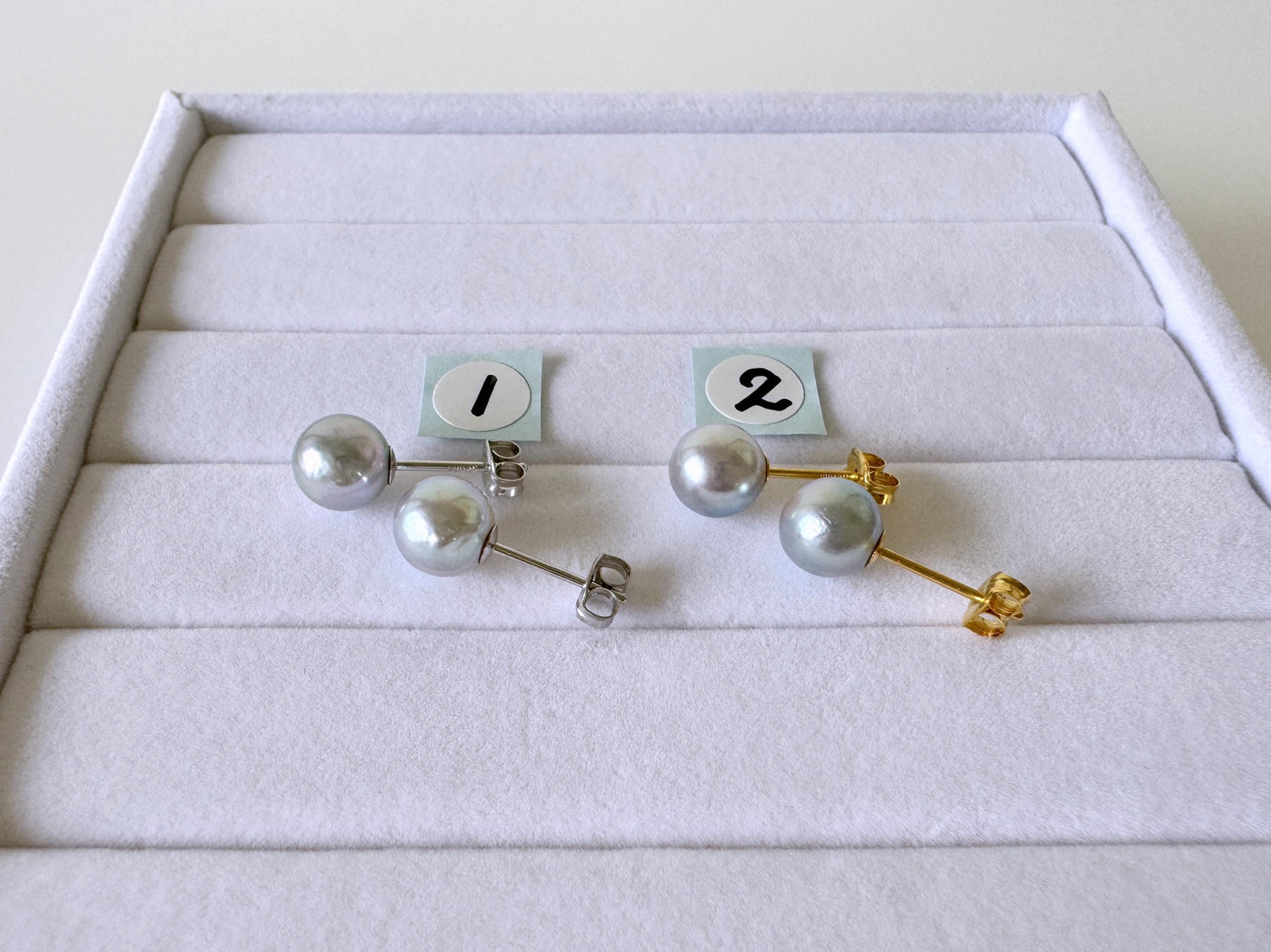Japanese Akoya Pearl Stud Earrings, Natural Blue/Silver (7mm, Silver925 Posts, Saltwater Cultured)
