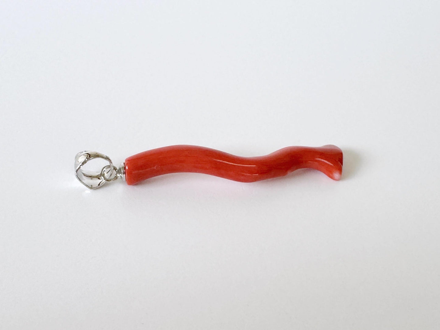 Momo Coral Branch Pendant: Vermilion Japanese Orange Coral, Rhodium Silver Bail | 35mm, Natural Deep Sea Jewelry, Unique Gift