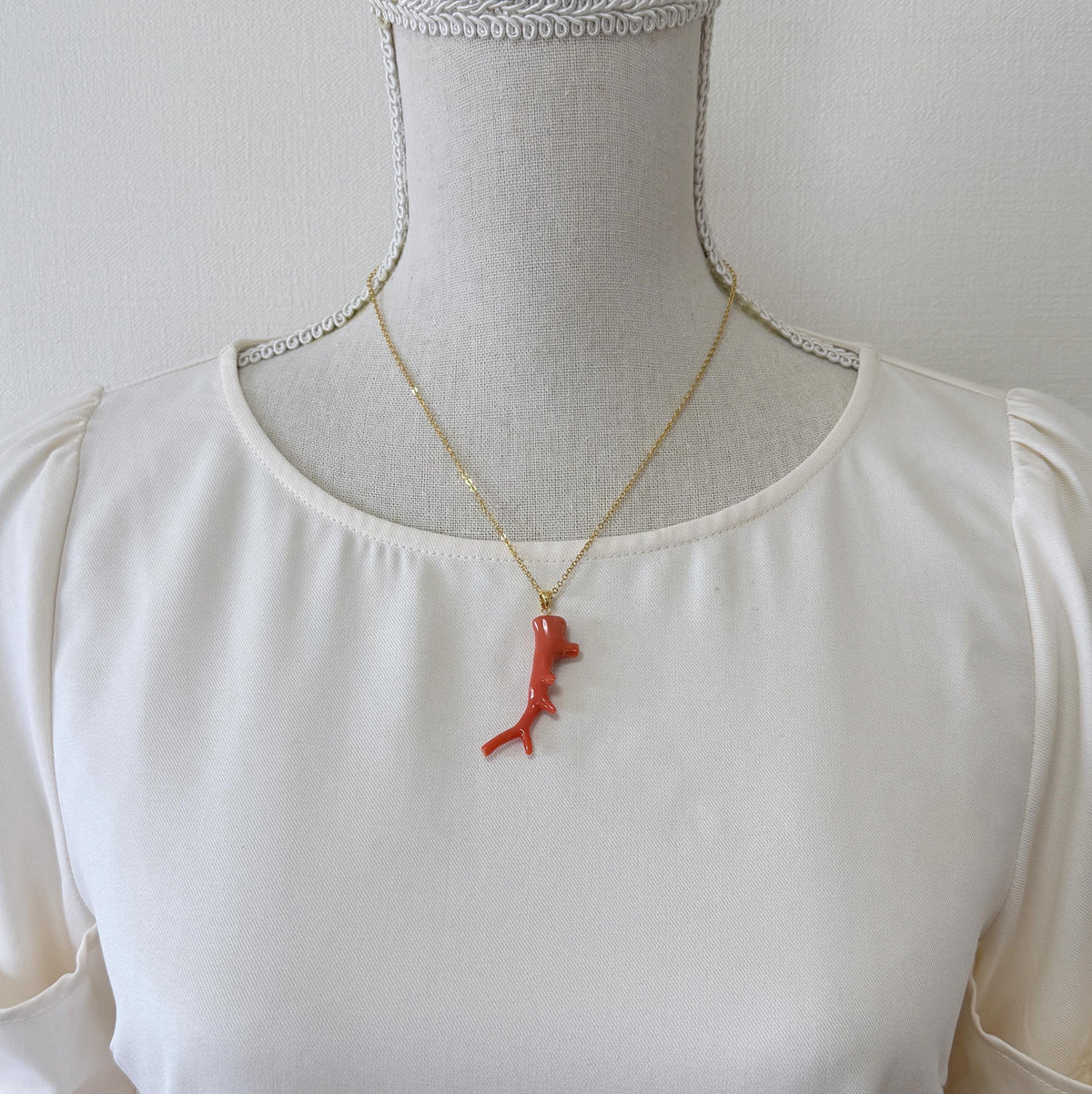 Momo Coral Branch Pendant: Natural Japanese Orange Coral Jewelry (44mm Size, Silver Gold-Plated Bail, Genuine Supply)