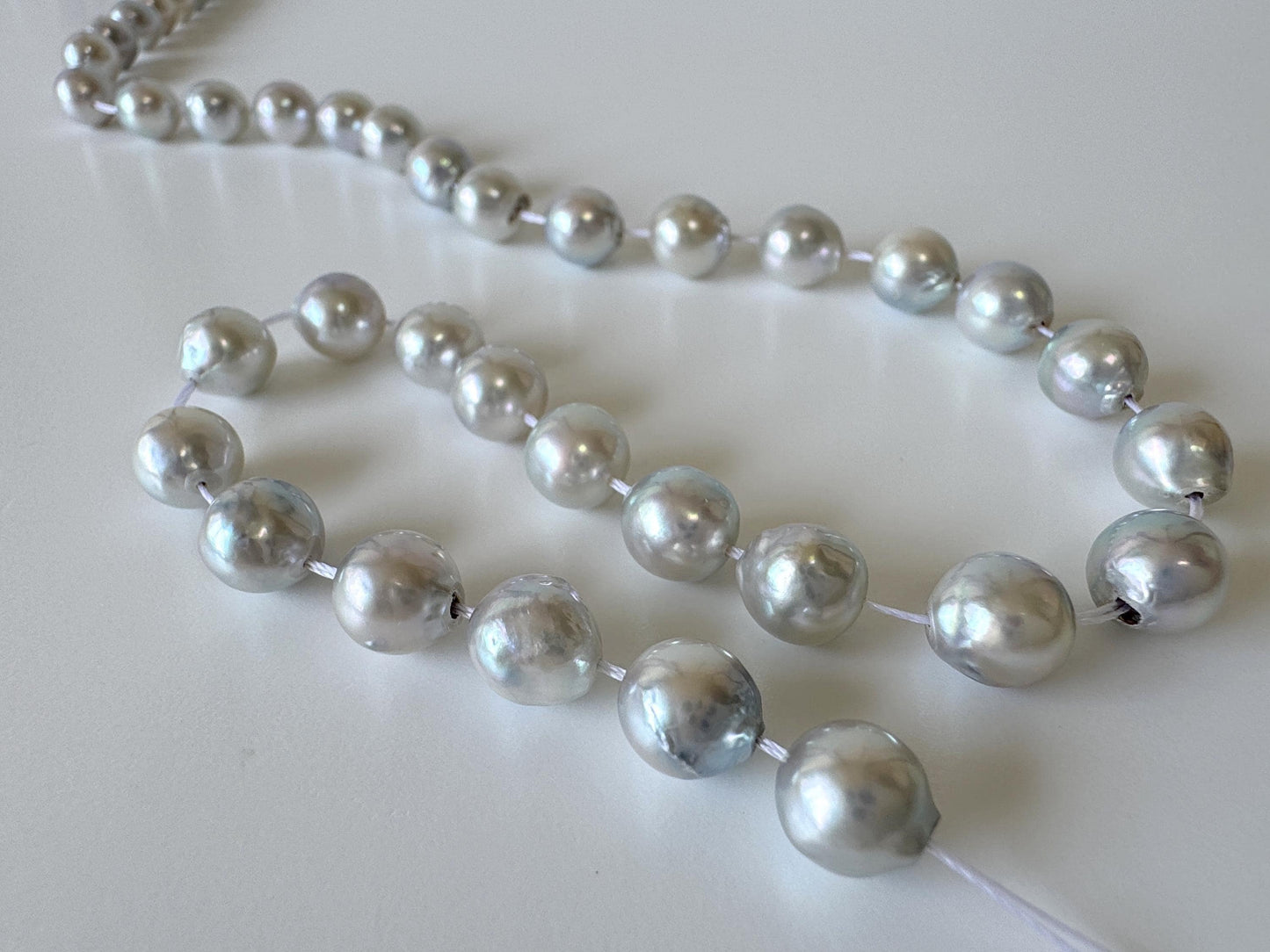 Japanese Akoya Pearl Strand: Natural Blue Silver Color - 7.5-8mm Cultured Saltwater Pearls, Full 15.7" Strand for Jewelry