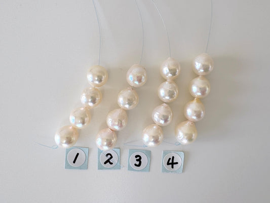 Japanese Cream White Akoya Pearl Beads, 9-9.5mm, Mini Strand, Short Strand, 4 Pieces, Genuine Akoya Pearl, Cultured in Sea Water