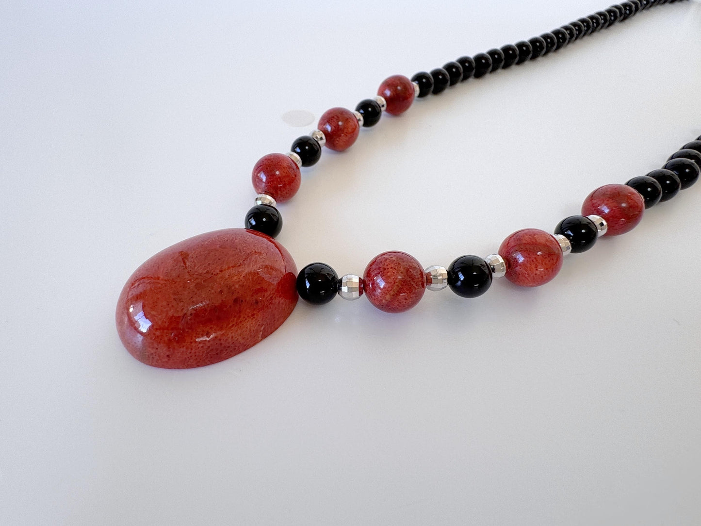 Onyx, Sponge Coral Necklace, Brass Hook & Adjuster