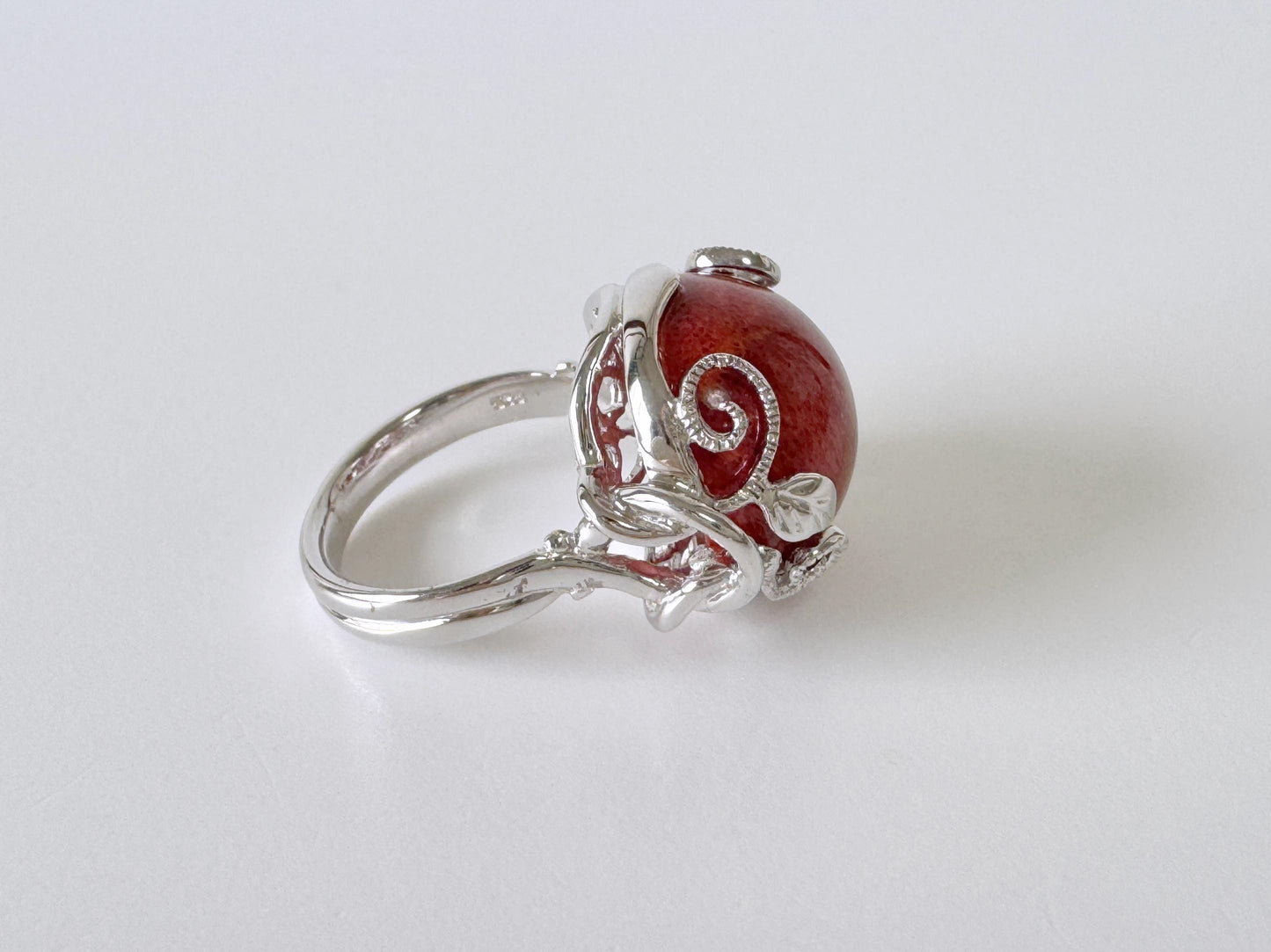 Sponge Coral Ring Half Circle Design: Ocean Inspired Natural Patterned Jewelry (Sterling Silver, Size Jp 15, US 7.5-8, UK O-P, IT 55)