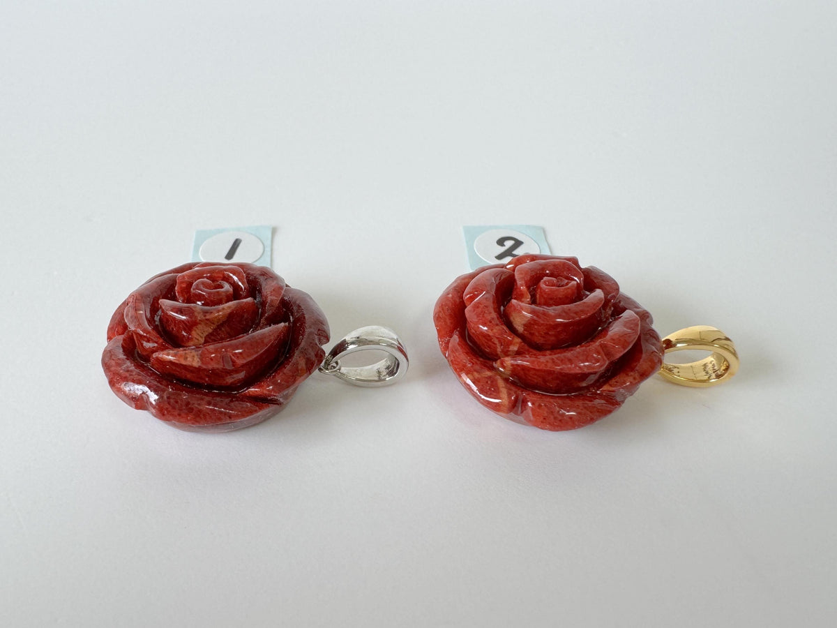 Sponge Coral Rose Pendant, Dark Red, 20mm (Brass Bail)