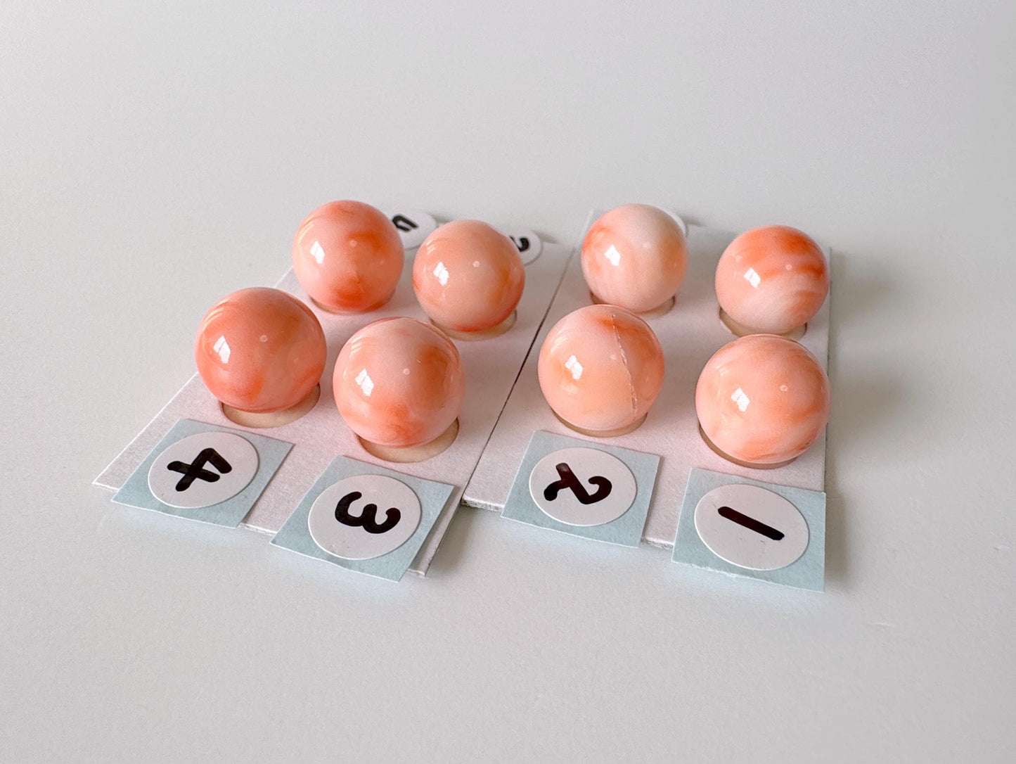 10-10.5mm Half Drilled Natural Deep Sea Coral Round Loose, Pink/Orange coral, for earring sets, natural color, price per pair