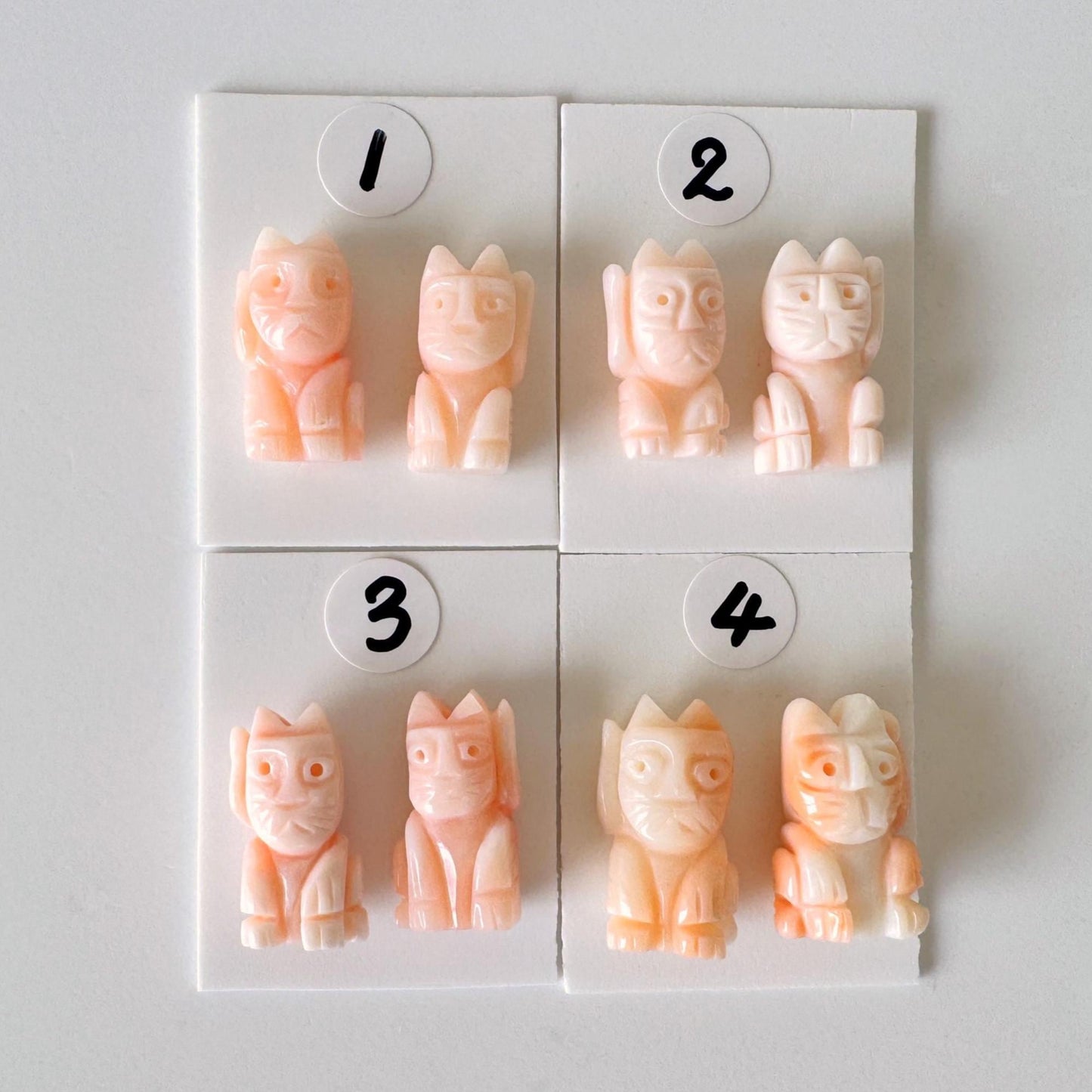 Manekineko Coral Cat Set: Pink Deep Sea Natural Coral Carving, Lucky Money & Customer Charm | Jewelry Supplies | 15-16mm, Half Drilled