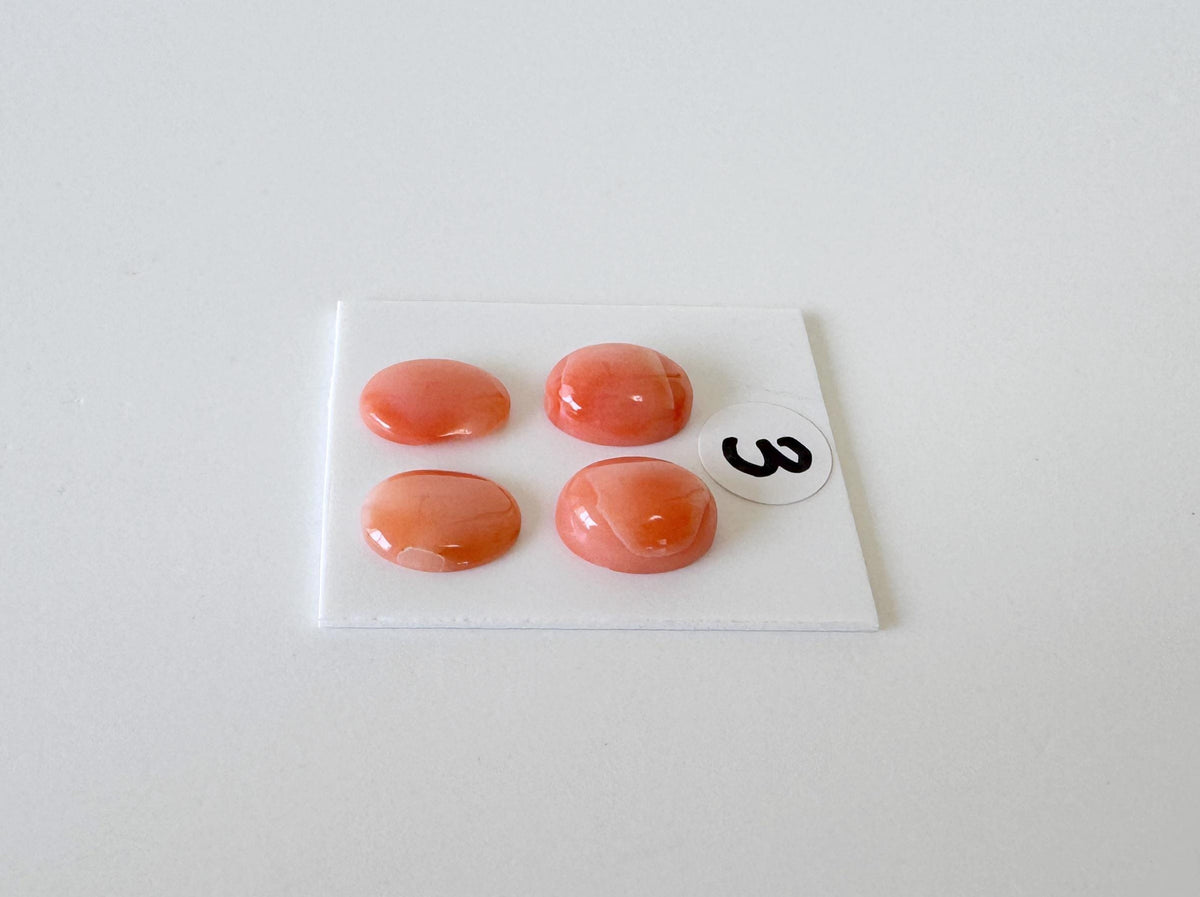 Deep Sea Coral Cabochons: Natural Orange/Pink Oval Gemstones, 9x7mm (4 pcs), Value Priced for Reason of Natural Defects