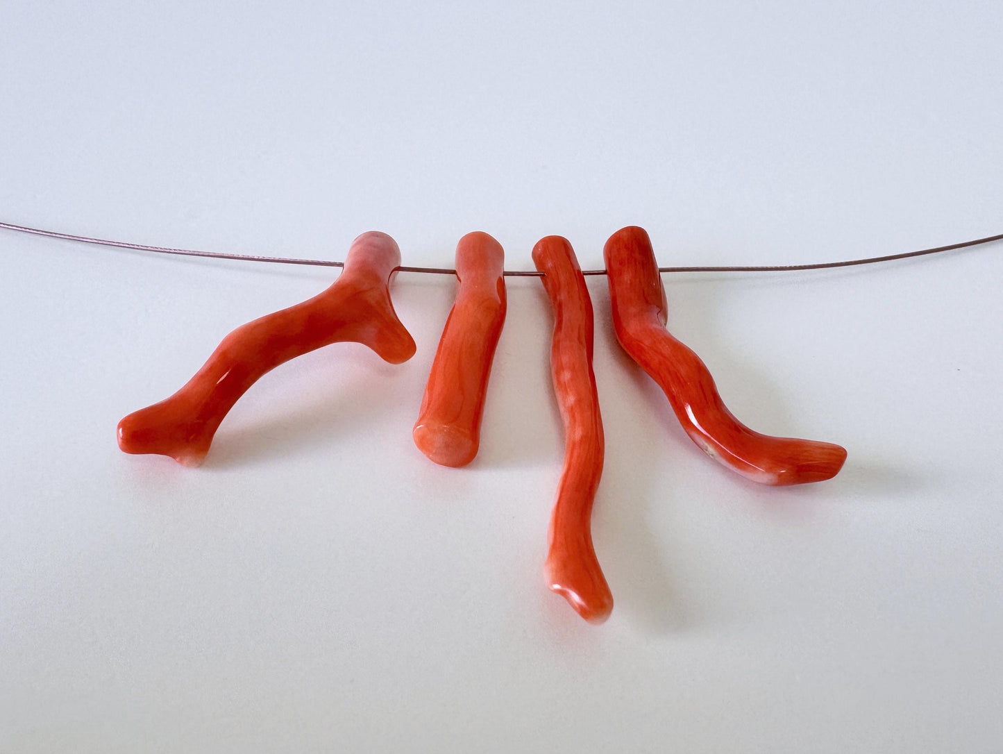 Momo Coral Branch Set: Natural Japanese Orange Coral for Jewelry Making (4pcs, Side Full-Hole, 24-36mm Length, Genuine Material)