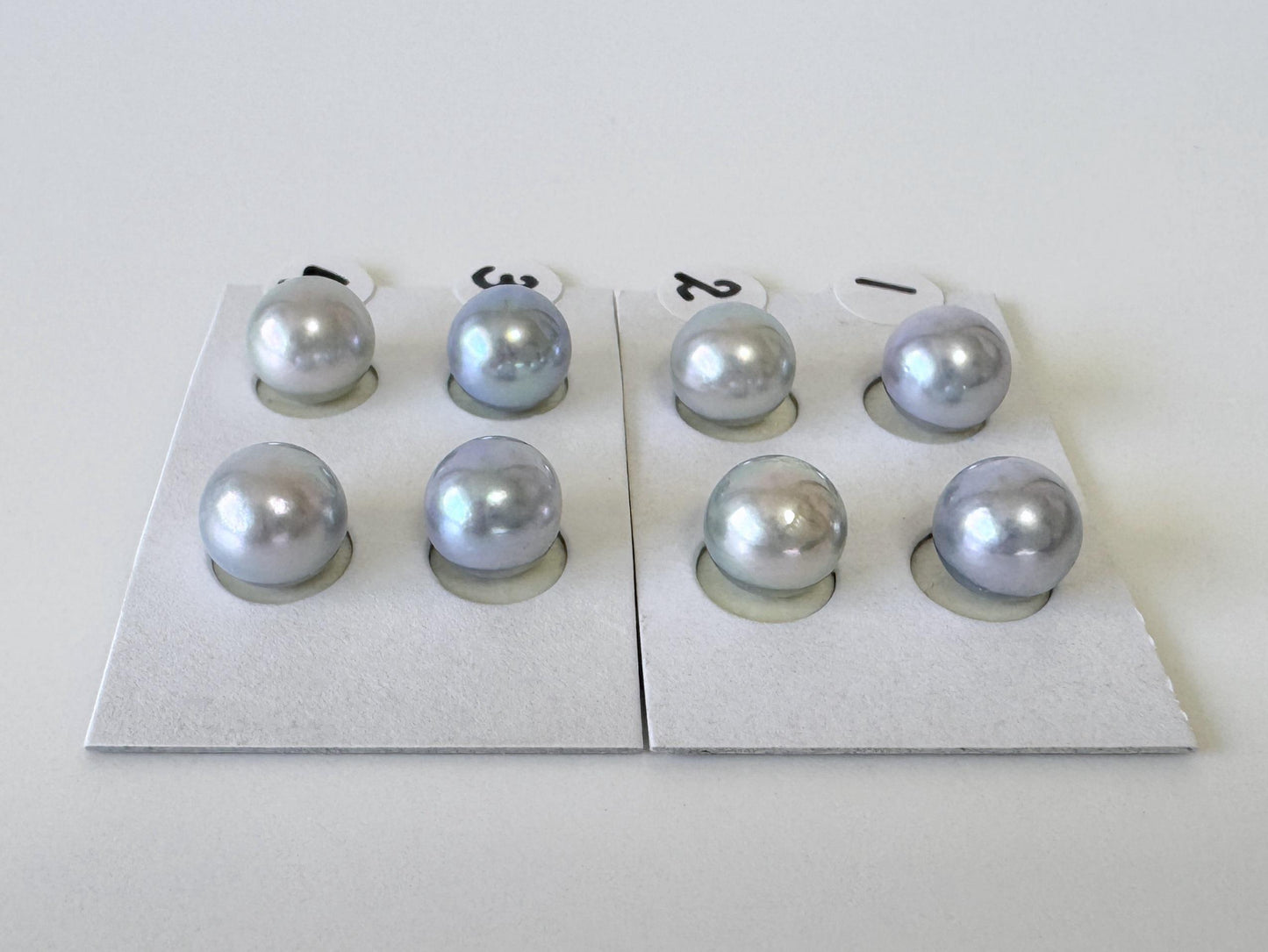 Japanese Blue/Silver (Treated) Akoya Pearl 8-8.5mm, Half-Drilled loose, Price per pair, Salt water pearl