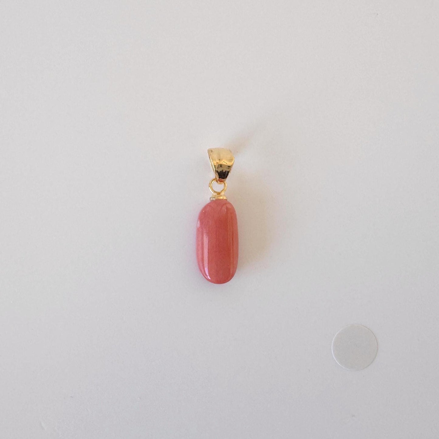 Natural Momo Coral Oval Pendant: Japanese Orange Coral, Gold-Plated Silver Bail