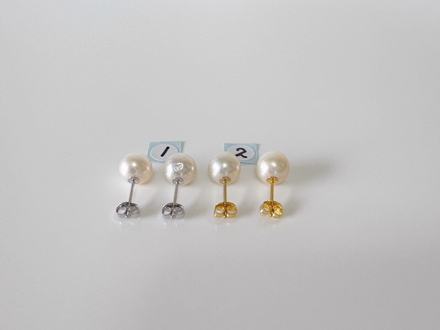 Japanese White Akoya Pearl Stud Earrings, 8.5mm, Silver 925 Post/Ear Nuts, Genuine Akoya Pearl, Salt water cultured pearl