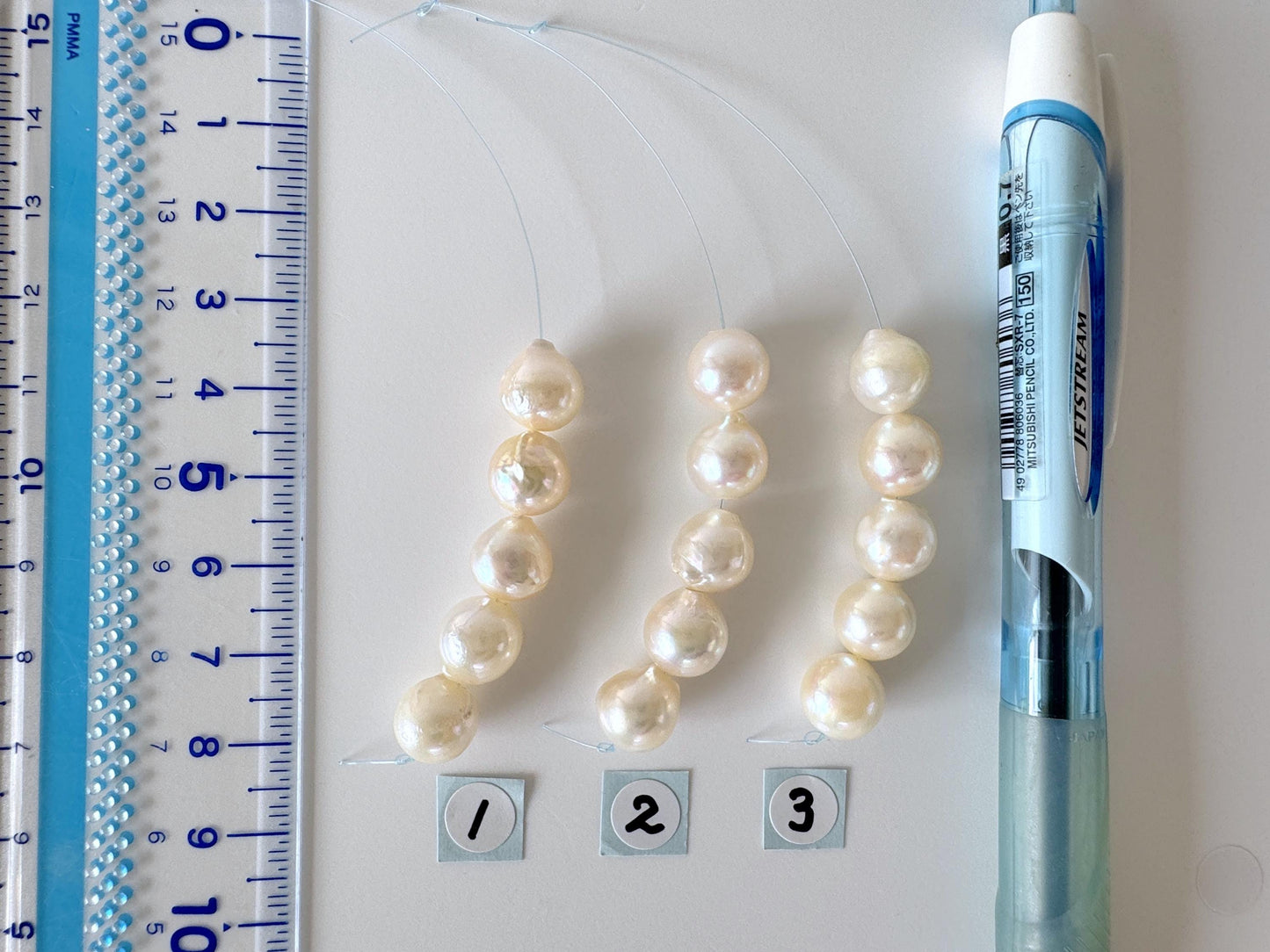 Japanese Cream White Akoya Pearl Beads, 9-9.5mm (Imperfect), Mini Strand, Short Strand, 5 Pieces, Genuine Akoya Pearl, Cultured in Sea Water