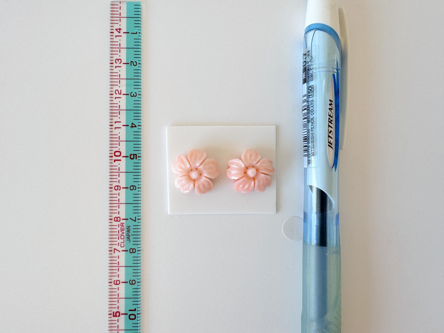 Natural Deep Sea Coral Pink Cherry Blossom Carving Pair – 14.5mm Sakura