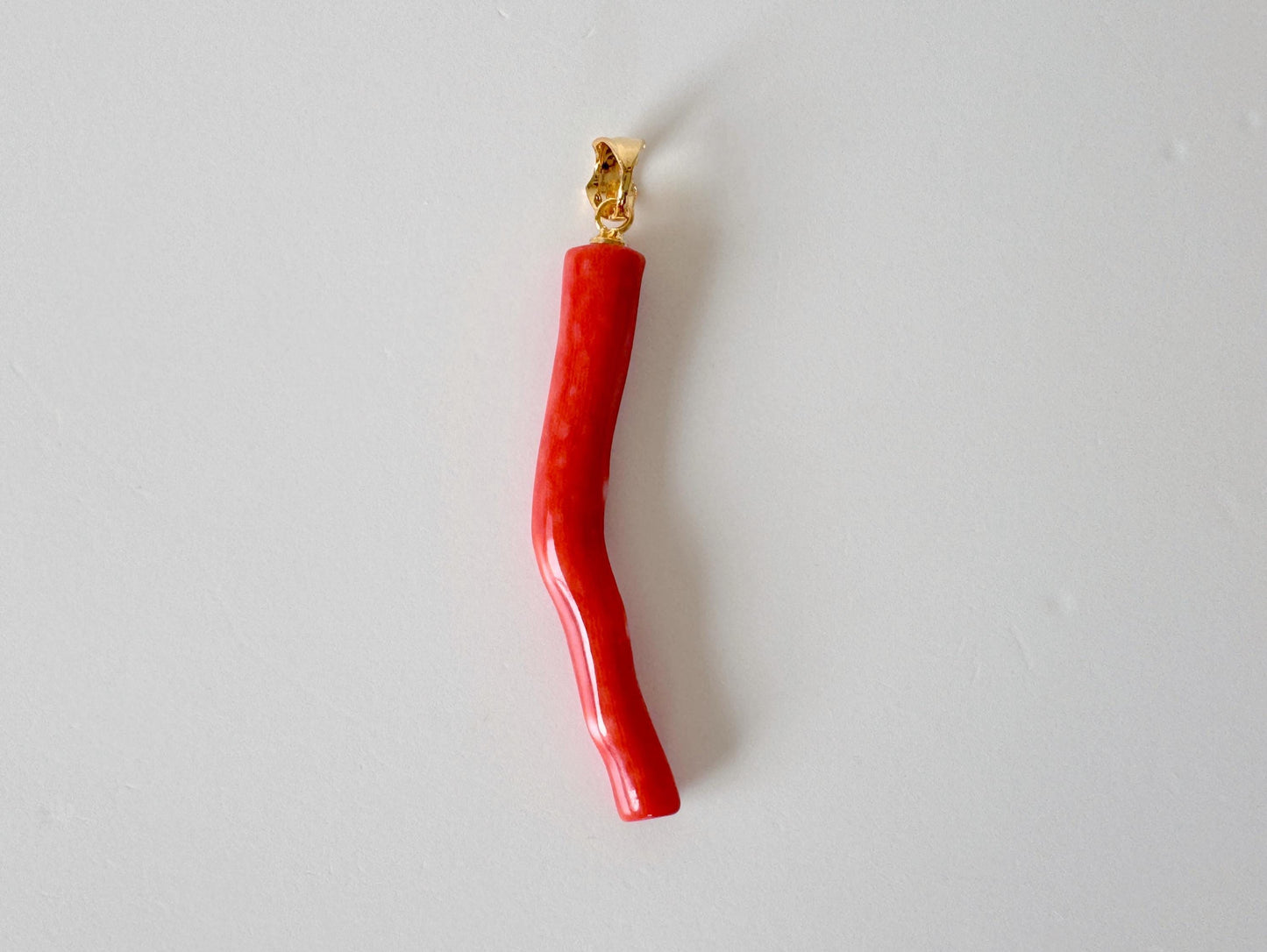 Momo Coral Branch Pendant: Vermilion Orange Coral - Natural Japanese, Silver Gold-Plated Bail, 44mm Length