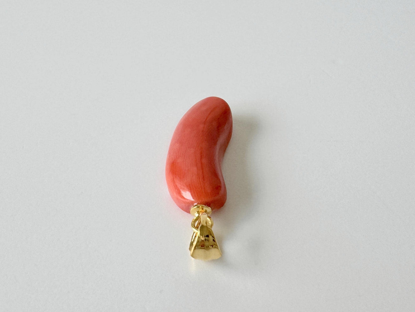 Orange Momo Coral Pendant - Natural Unique Shape Coral Jewelry - Silver Bail (Gold-Plated), Genuine Material, 22x9mm