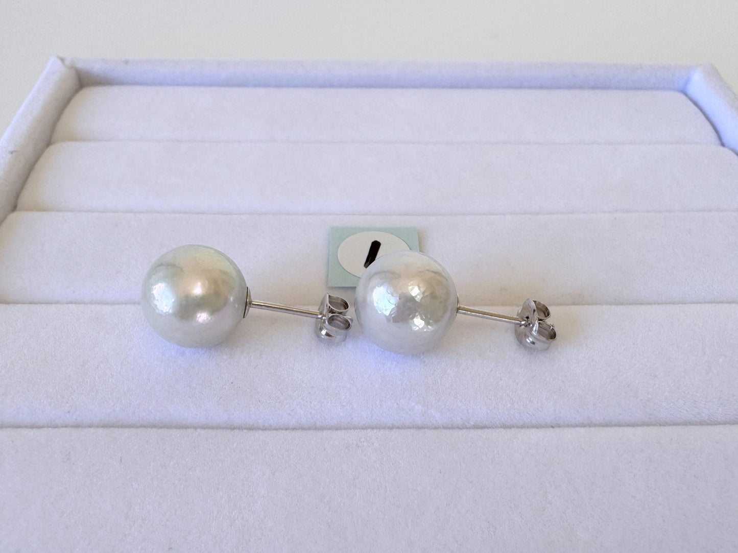 Akoya Pearl Stud Earrings: Japanese Natural Light Blue Pearls, Silver 925 (9.5mm Semi-Round, Saltwater Cultured)