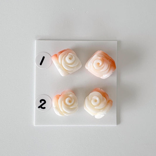 Natural Deep Sea Coral Rose Carvings 12-15mm, Pink/White Natural color, Price per pair, For Studs and Earrings, For Jewelry Making