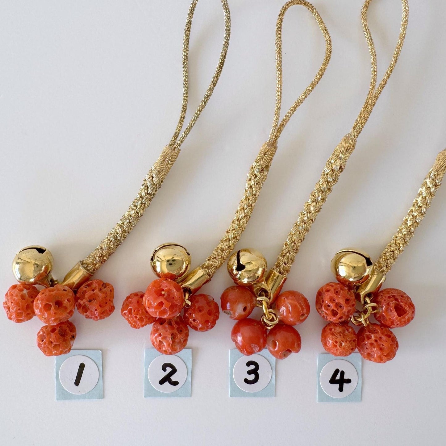 Lucky charm, Natural Aka (red) coral key strap, Netsuke strap, Natural color precious coral