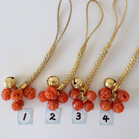 Lucky charm, Natural Aka (red) coral key strap, Netsuke strap, Natural color precious coral