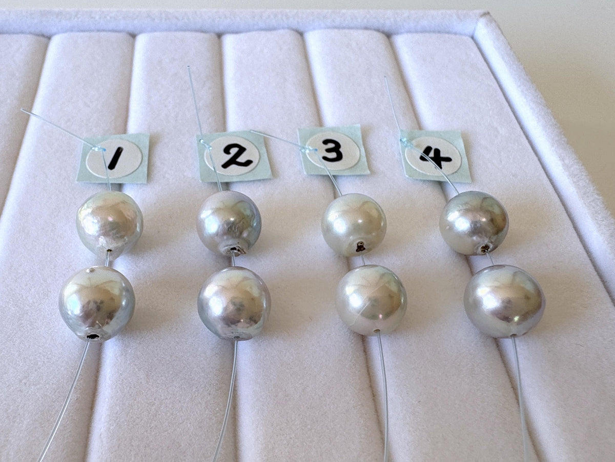 Japanese Akoya Pearl Beads Natural Blue Silver, Cultured Saltwater Pearls (8-8.5mm, Genuine, Mini Strand, 2 Pieces)