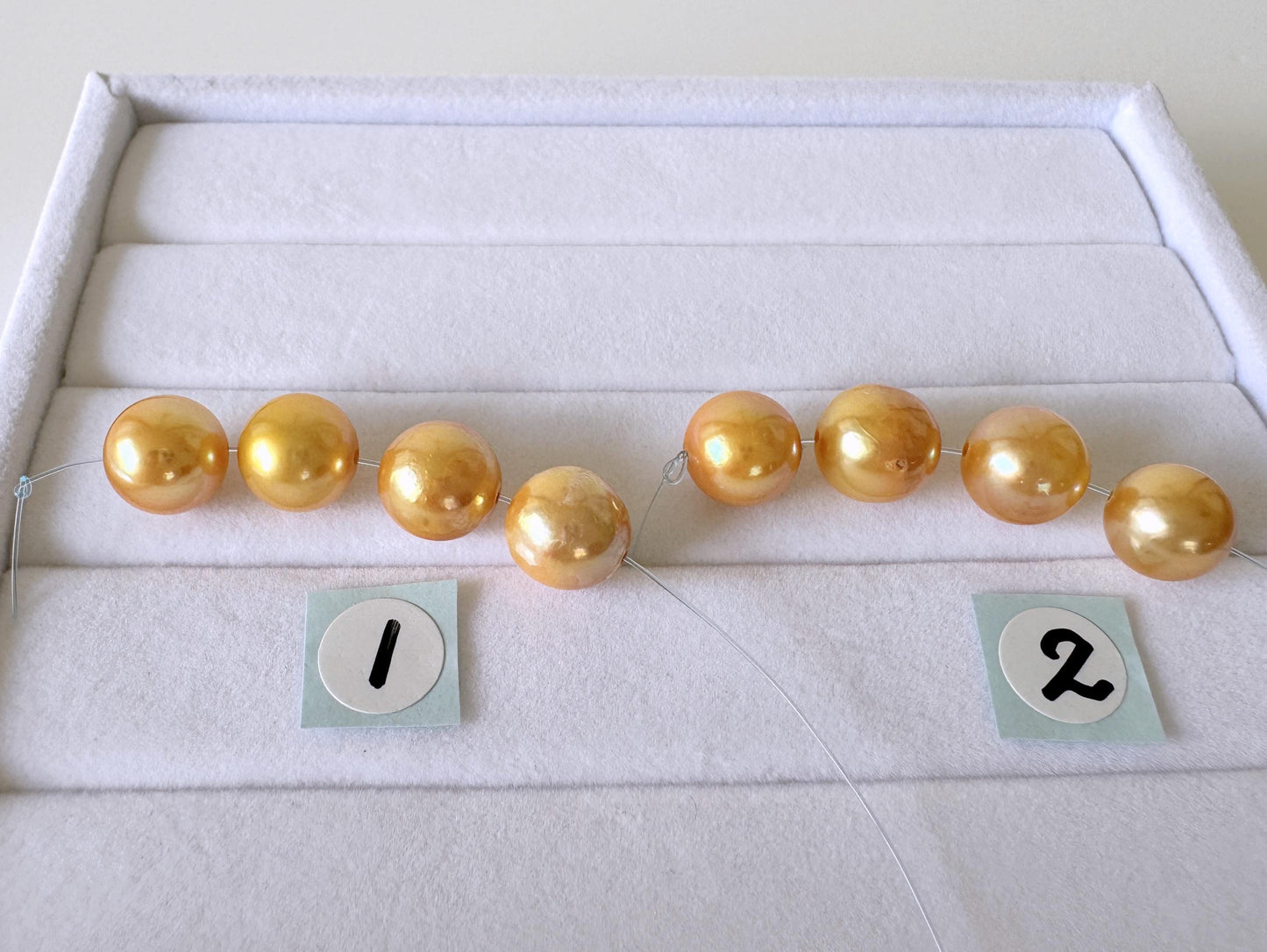 Japanese Akoya Golden Pearl Beads, Mini Strand, 7.9-8.4mm Semi-Round (Color Treated, Cultured Saltwater, 4 Pieces)