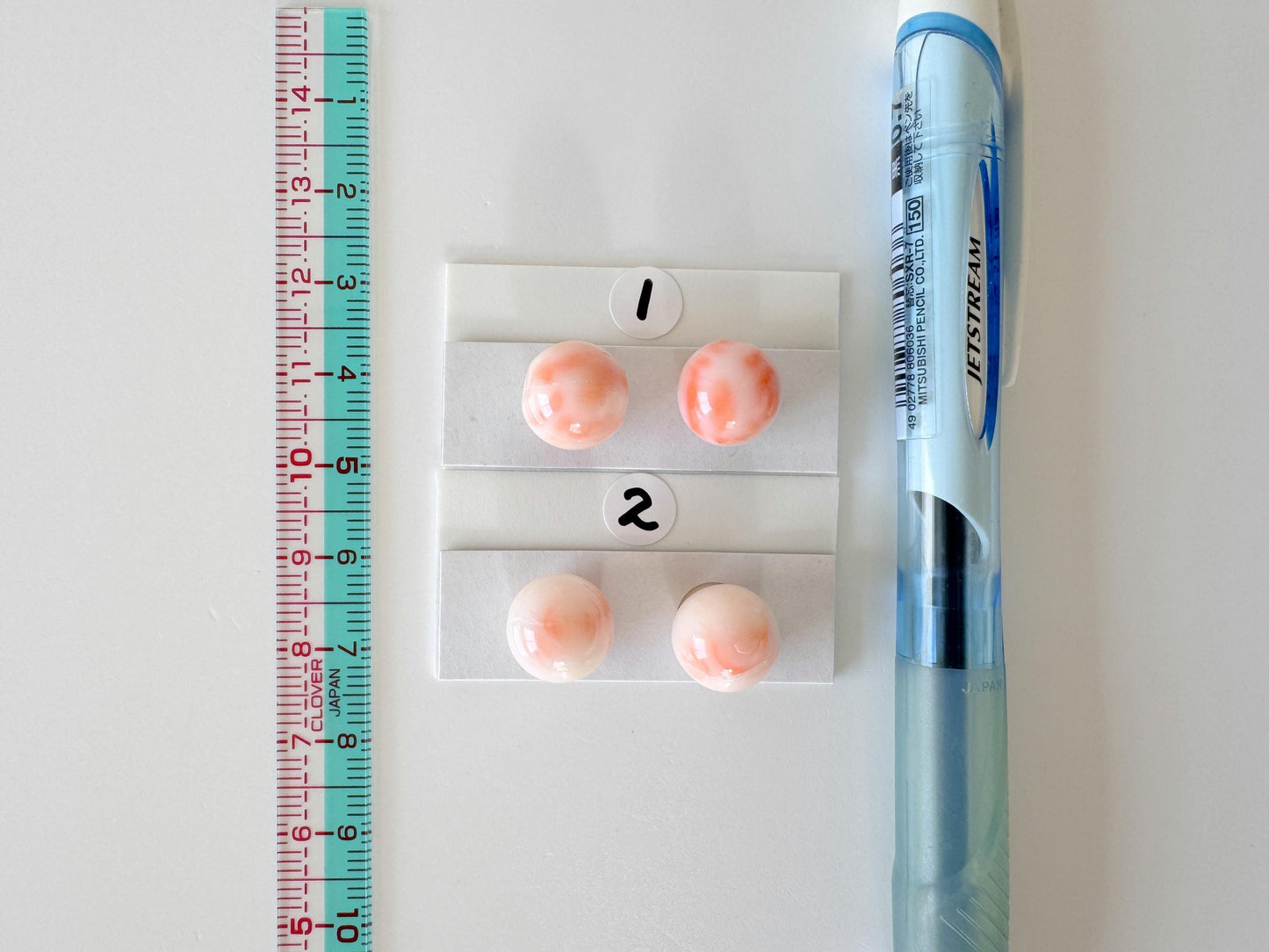 Deep Sea Coral Round Beads - Natural White Pink Orange Gemstone Pair 11mm Full-Hole