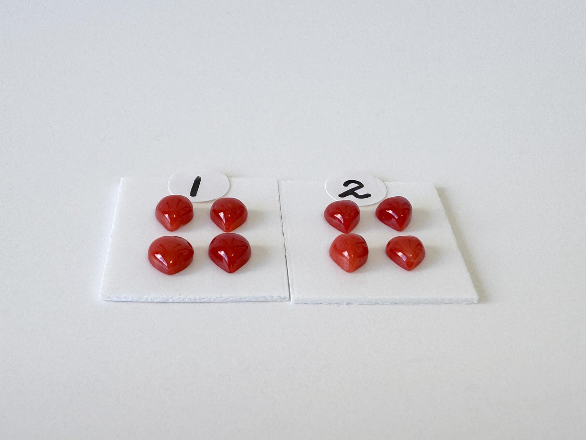 Natural Japanese red(Aka) coral tiny heart shape cabochon with half-drilled hole at back, Natural Color, Price per set of 4 pcs