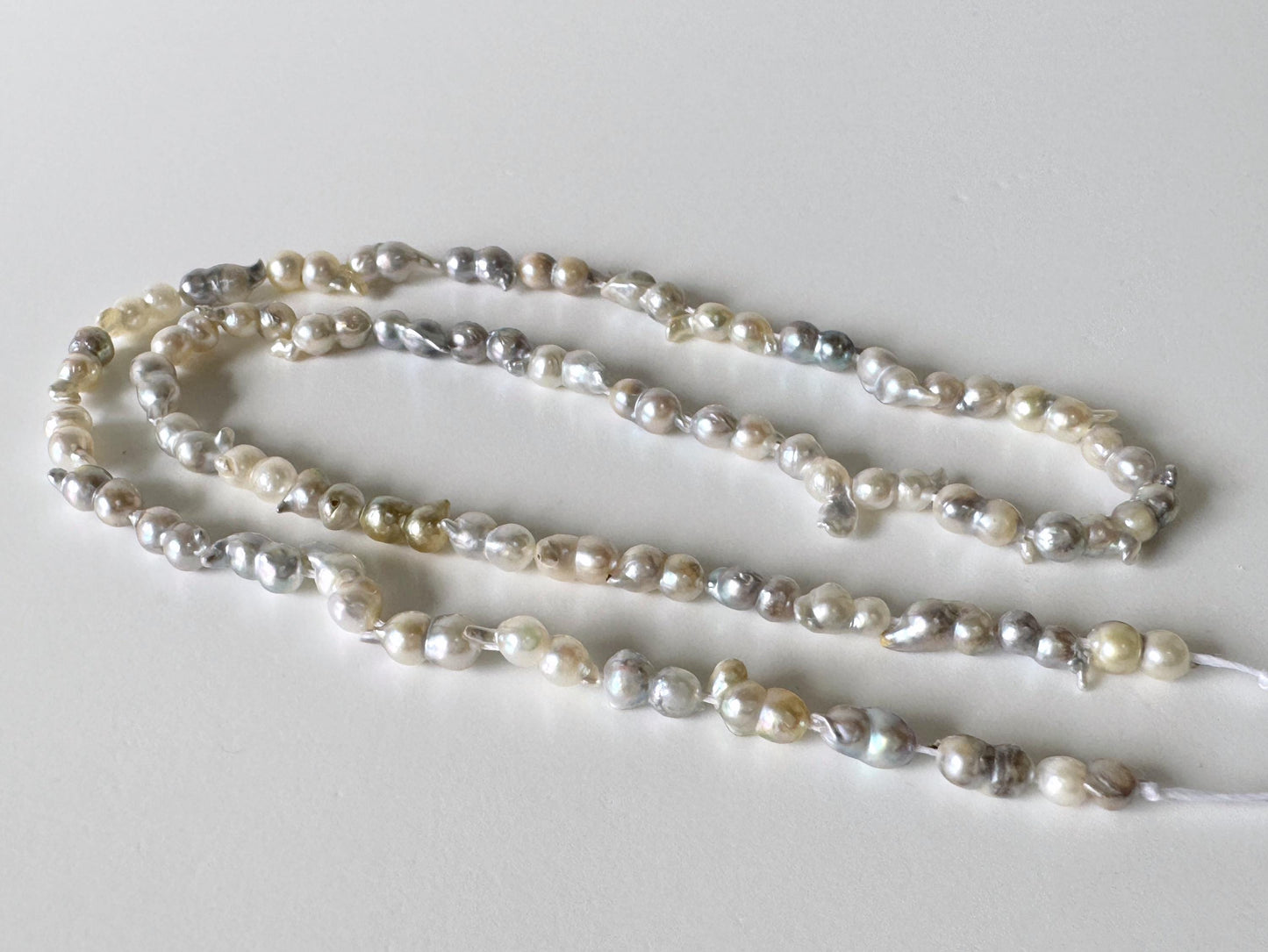 Japanese Akoya Pearl Twin Beads: Natural Blue Silver, 3x6-4x8mm, Cultured Saltwater Pearls | Full Strand 40cm, Genuine Jewelry Supplies