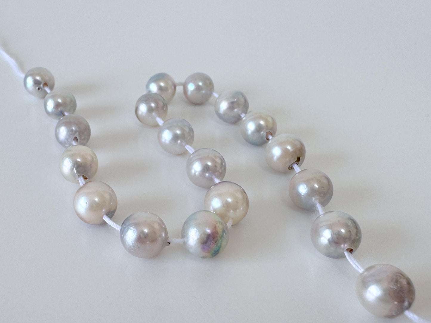 Japanese Akoya Pearl Strand: 7.5-8mm Natural Blue Silver, Full Strand | Cultured Saltwater Pearls, 15.7in Length