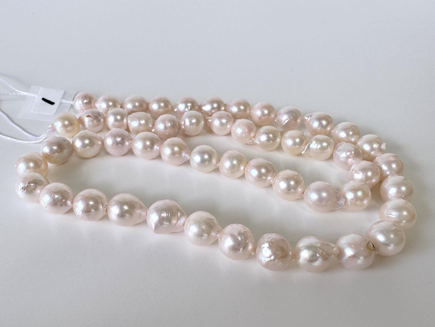 Japanese Akoya Pearl Strand 7-7.5mm Baroque Beads, White Pink Overtone (40cm + 5pcs, Saltwater Cultured)