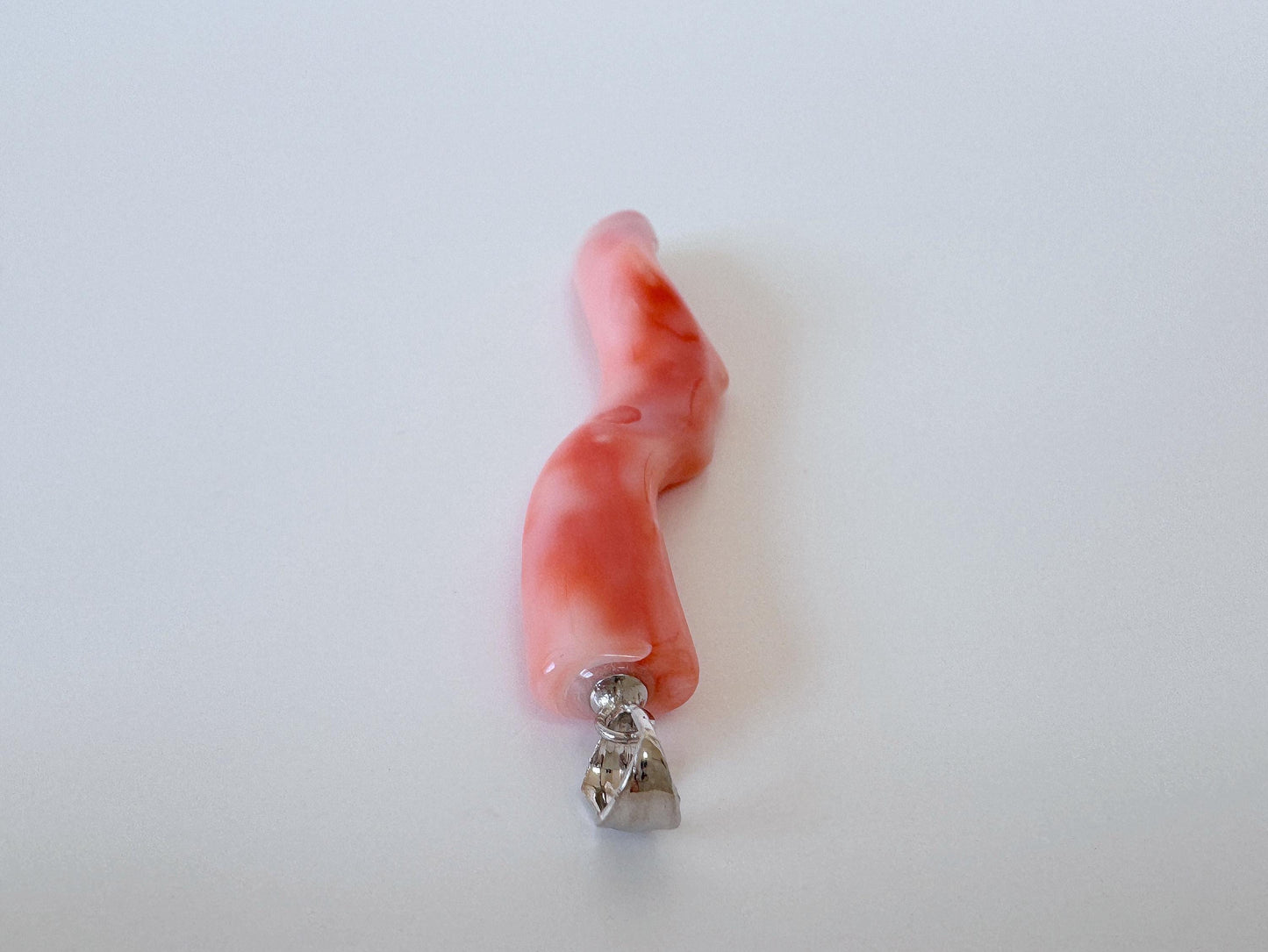 Coral Branch Pendant - Natural Deep Sea Coral Jewelry - Orange Pink Branch, Rhodium-Plated Silver Bail, 58mm Length