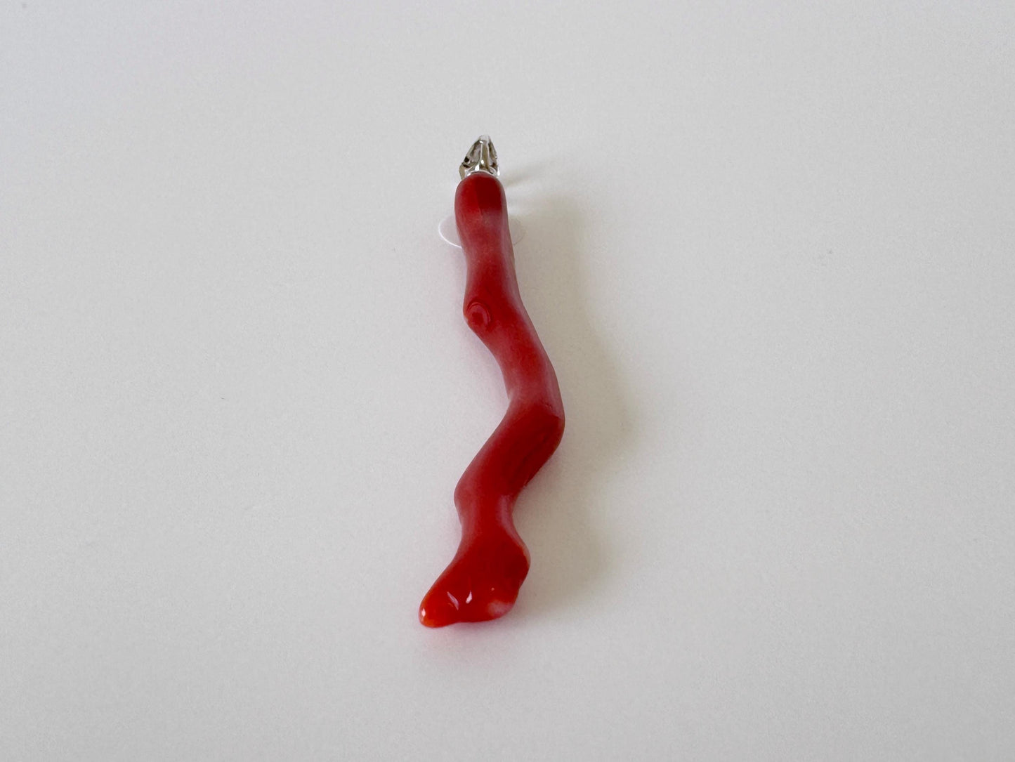 Natural Red (Aka) Coral Branch Pendant, Oxblood, Natural Color Japanese Coral, Length 50mm, Silver bail (rhodium plated)