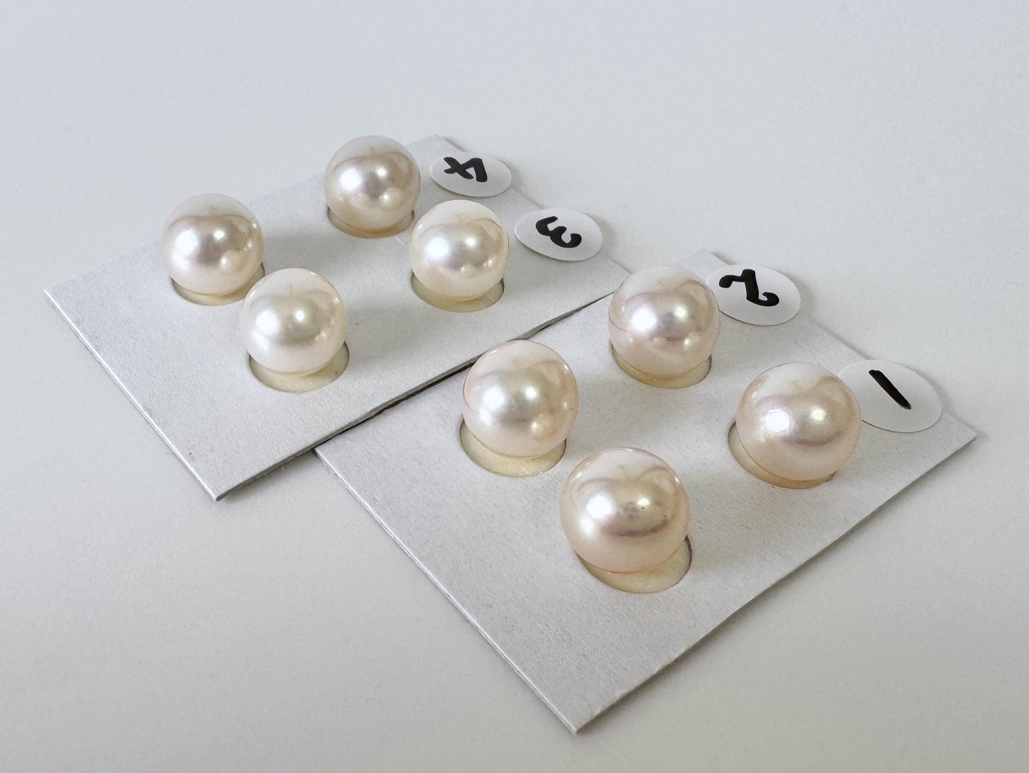 Akoya Pearl Pair Half Drilled Beads, 8.5-9mm Round White Pink Overtone (Saltwater Cultured, Jewelry Supplies)