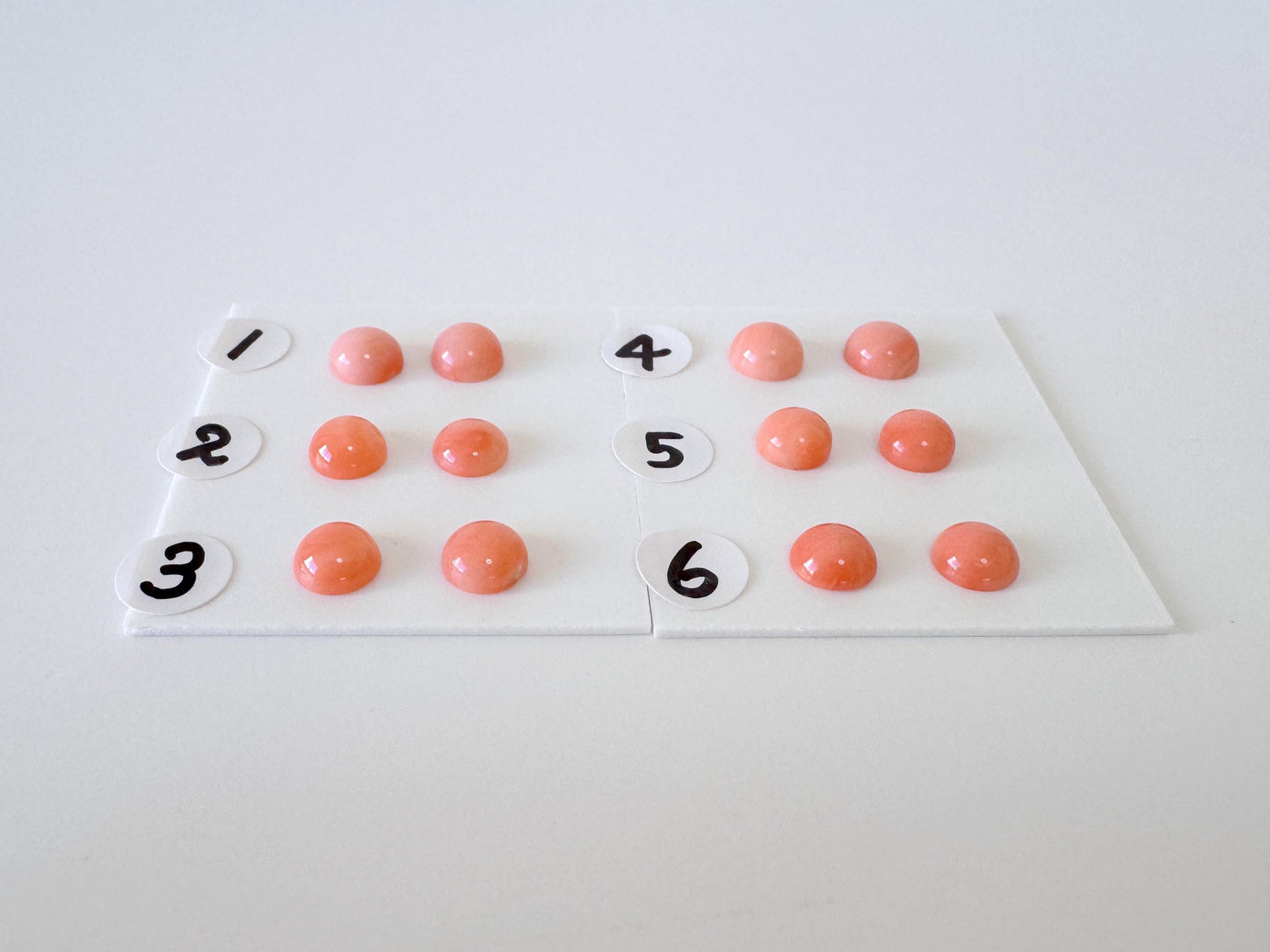 Deep Sea Coral Round Cabochons - Natural Pink Orange Pair, 5.8-6mm Half Drilled