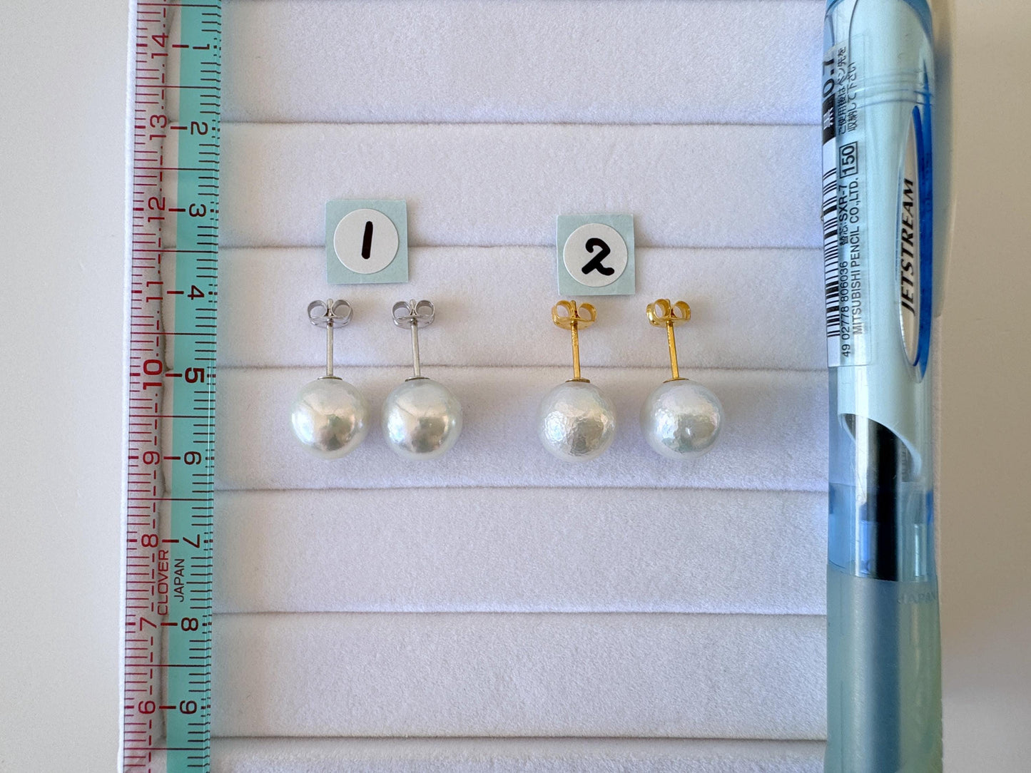 9.5mm Akoya Pearl Stud Earrings: Natural Light Blue Color, Silver 925