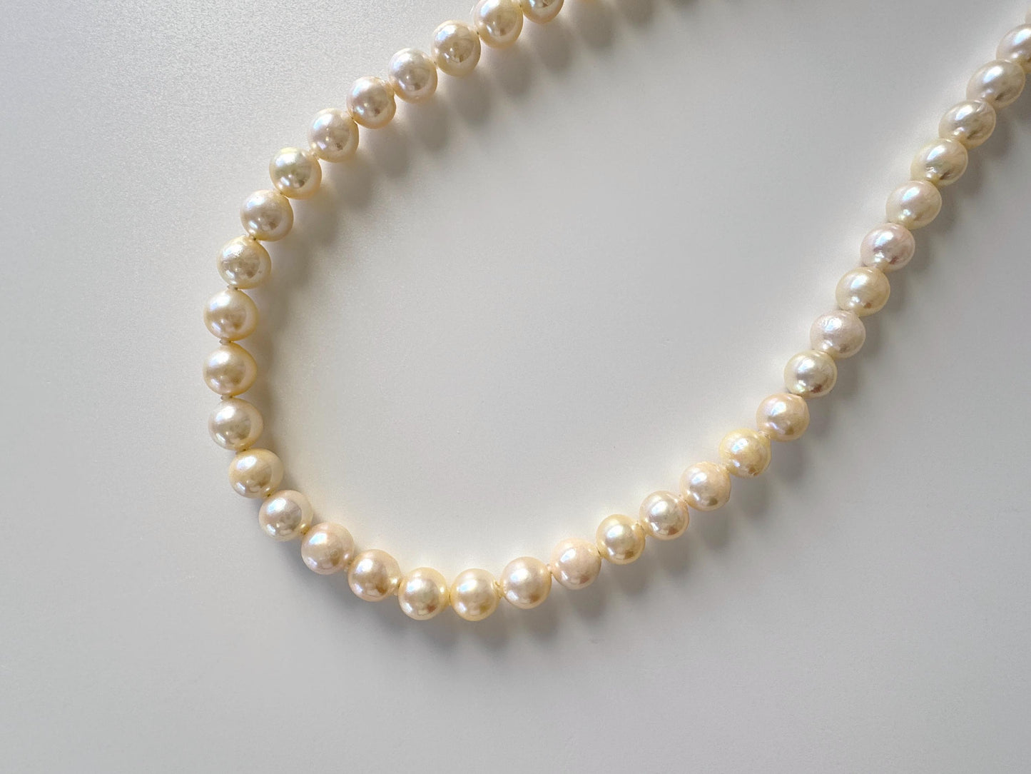 7-7.5mm Japanese Yellow Akoya Pearl Necklace with Silver Clasp, Genuine Akoya Pearl, 44.5cm, 17.5in, Cultured Salt water pearl