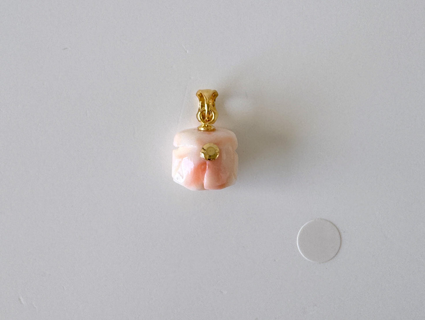 Deep Sea Coral Rose carved Pendant, 13.5x11.4mm, Natural Pink/White Color Coral, Silver (gold plated) bail, Genuine Coral Pendant